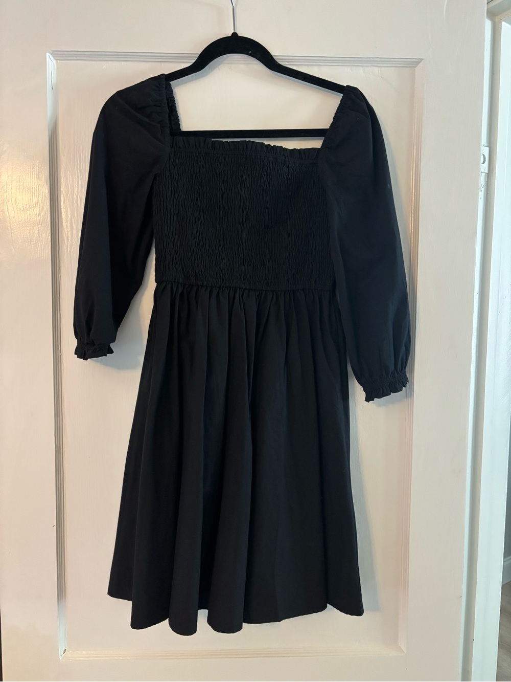 Black Smocked Square-Neck Women’s Dress